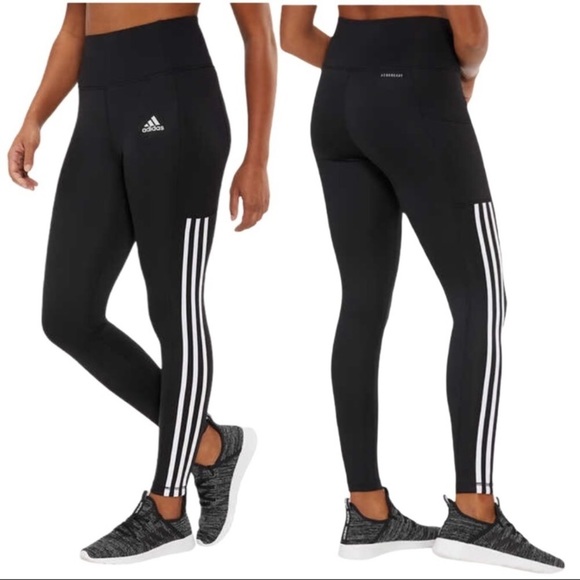 adidas Pants - ADIDAS CLIMALITE HIGH RISE STRIPES 7/8 LEGGINGS S